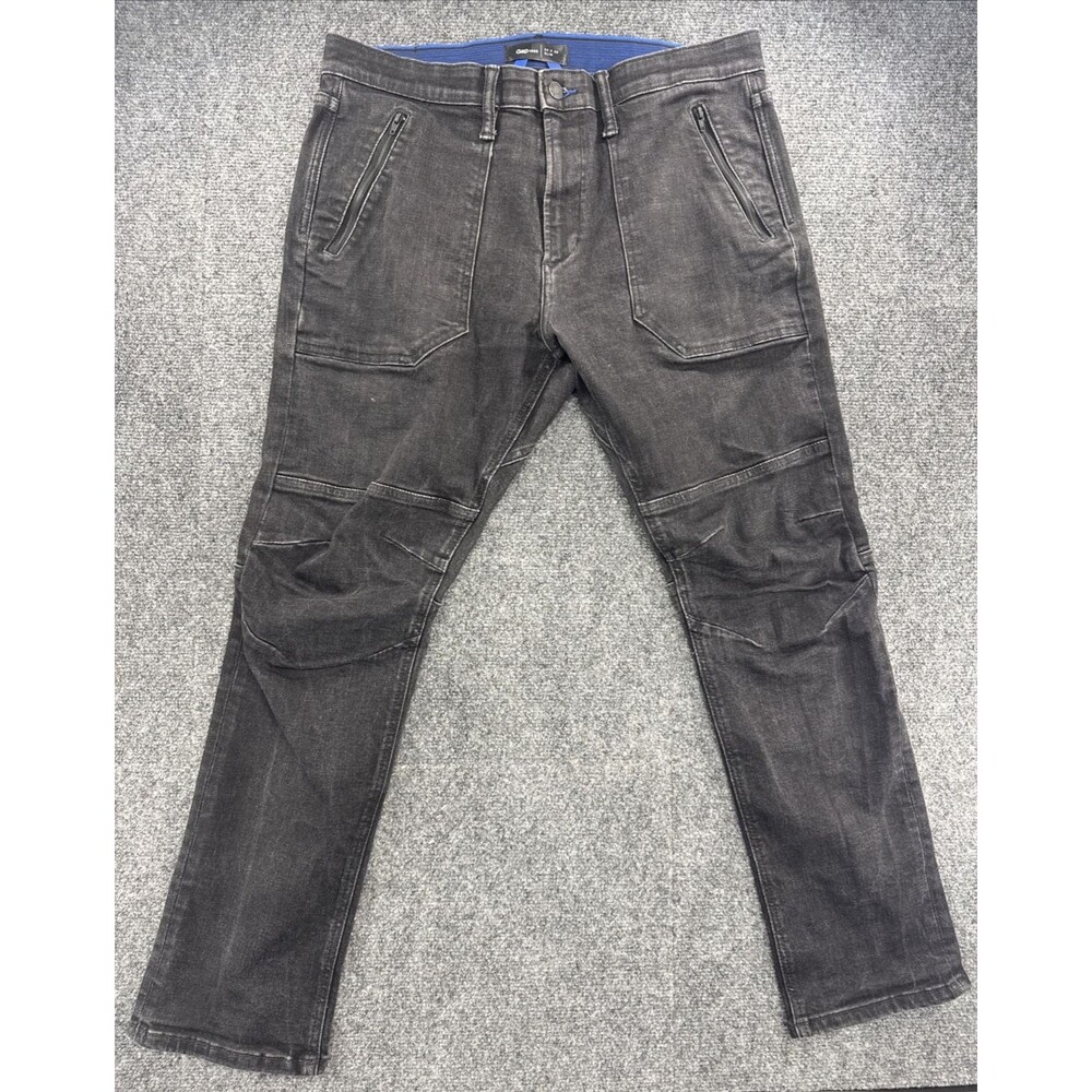 Gap 1969 Moto Slim Jeans Men’s 34x30 Black Zip Pocket Stretch Denim